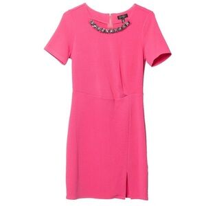 Jessica Simpson Ciara hot pink jeweled neckline dress